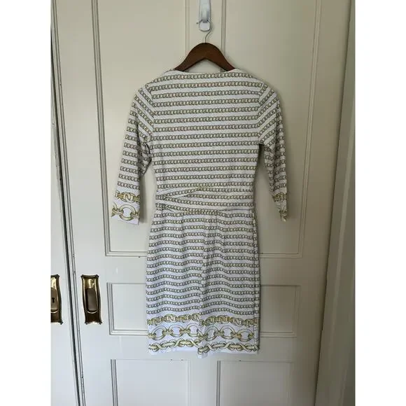 J. McLaughlin Golden Chain Sheath Dress Womens Size XS Ivory Gold Preppy NWT - Picture 2 of 10